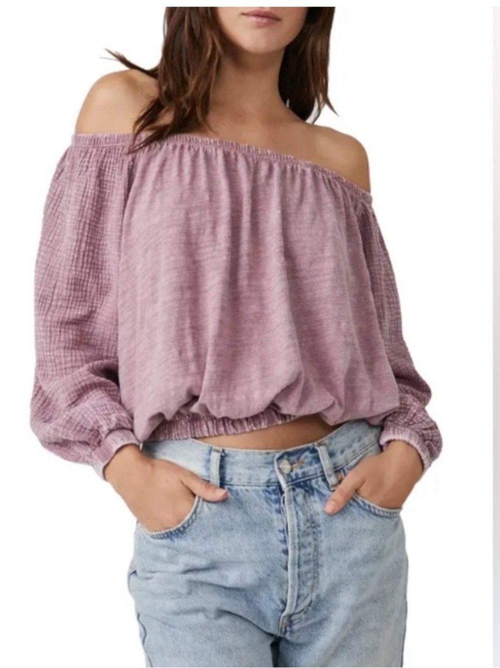We the Free Parfait Bubble Top Dried Currant Top Cotton S Cropped Off Shoulder